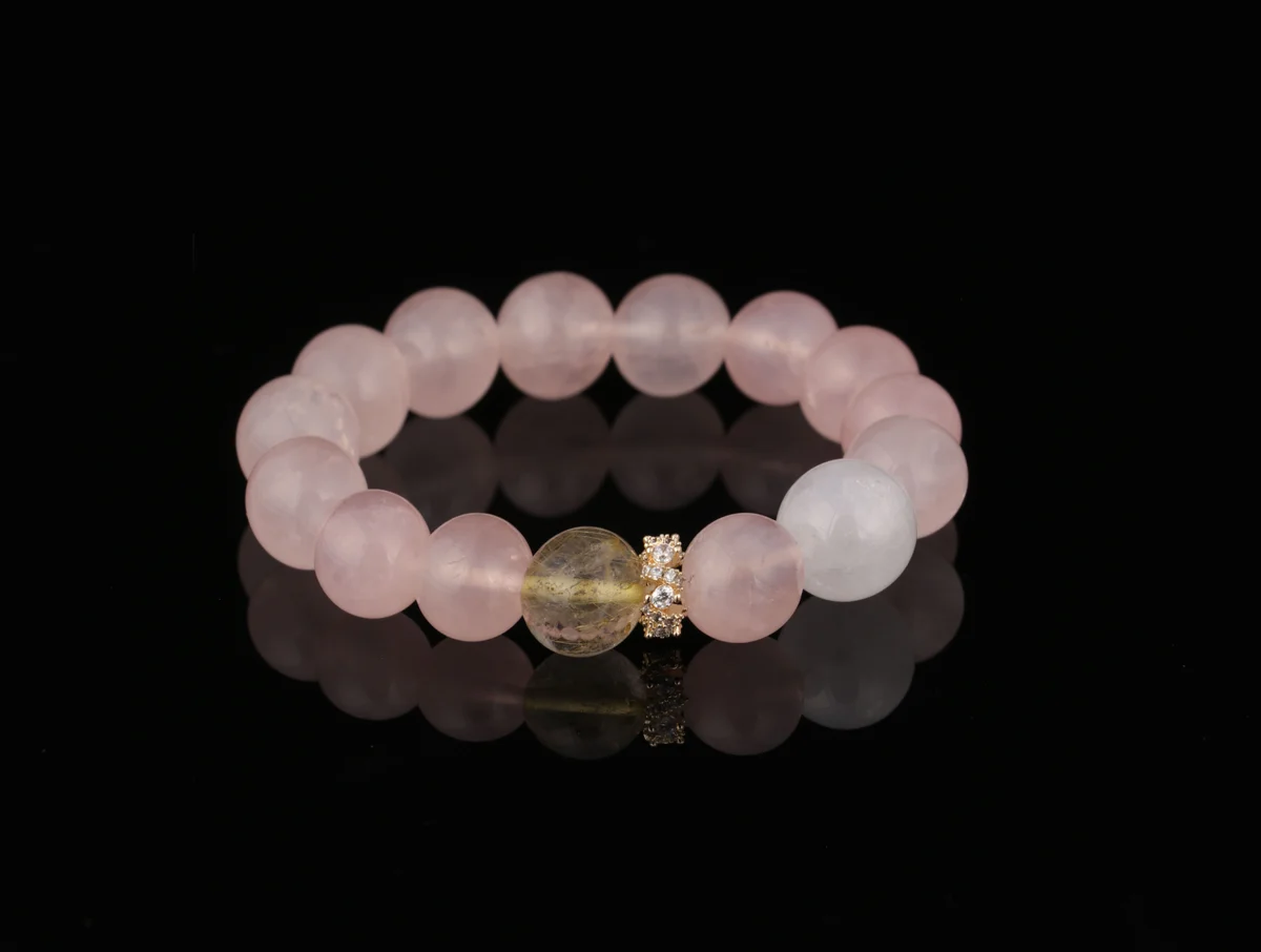Natural Pink Quartz White Phantom Yellow Tower Crystal Bracelet, Customized for Birthdate to Attract Peach Blossom Luck and Enhance Marriage Fortune, Perfect for Gifting or Personal Use