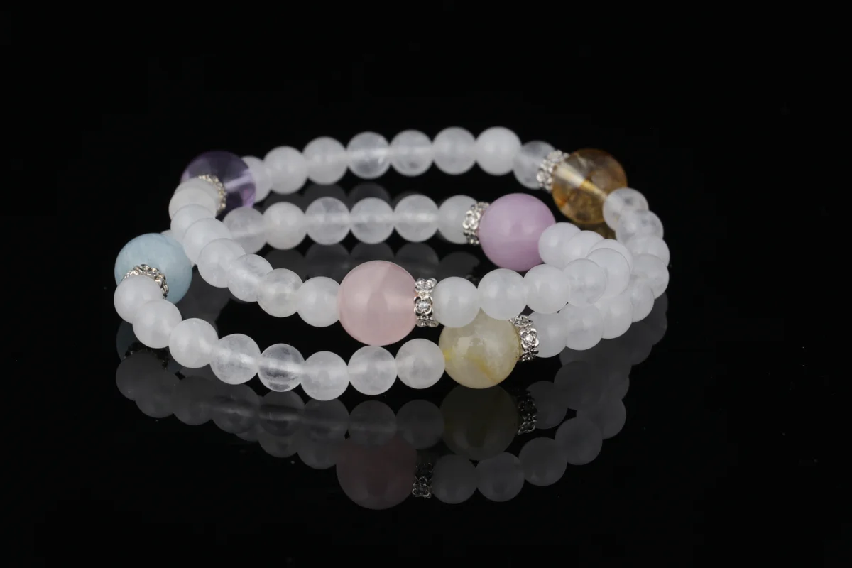 Natural Rose Quartz, Clear Quartz, Yellow Citrine, and Amethyst Bracelet | Customized Five Elements Energy for Birthdate to Attract Wealth and Boost Luck